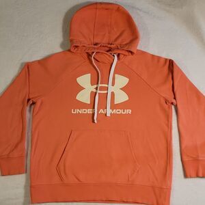 Under Armour Coral Logo Pullover Hoodie Sweatshirt Womens Large Loose Fit